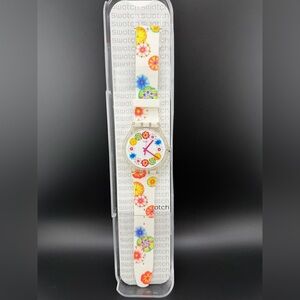 Swatch Colorful Floral Watch with White Strap